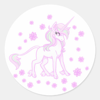 Autocollant licorne florale rose de printemps