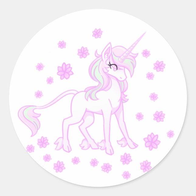 Autocollant licorne florale rose de printemps (Devant)