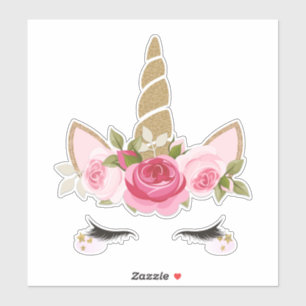 Autocollant Licorne Or Rose Floral Mignon Branché