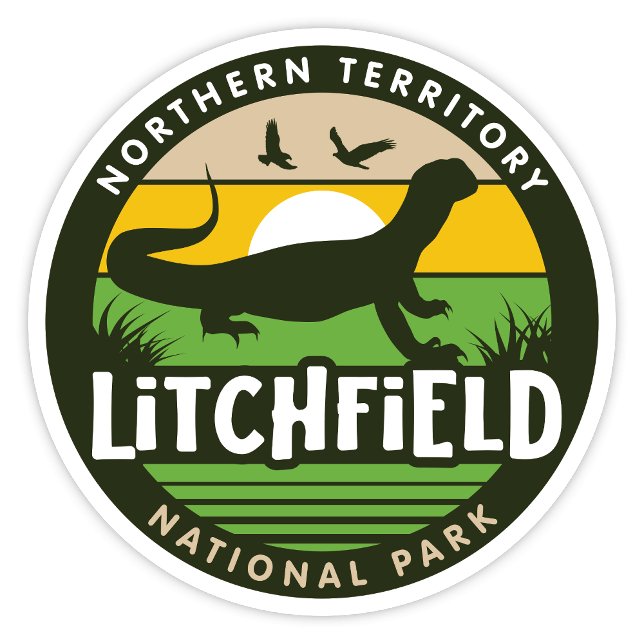 Autocollant Litchfield, Territoire du Nord Austral (Litchfield National Park, Northern Territory Australia Retro Round Sticker)