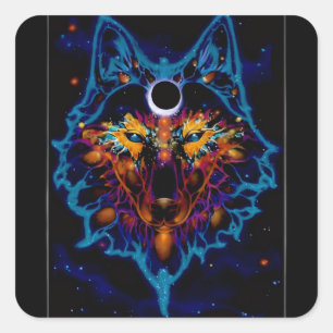 Autocollant Loup Spatial