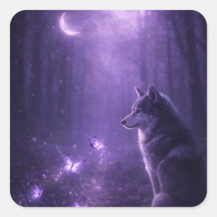 Autocollant Loup Violet Mystique avec Lune et Lumi