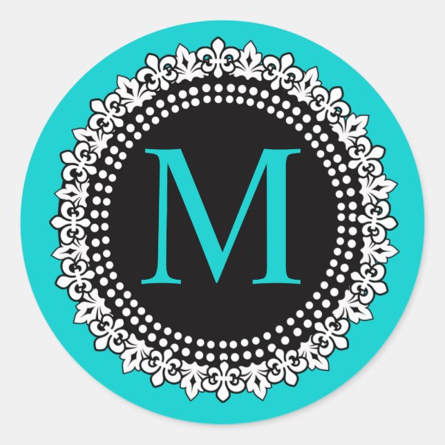 Autocollant Mariage Aqua Monogram M Fleur de lis (Devant)