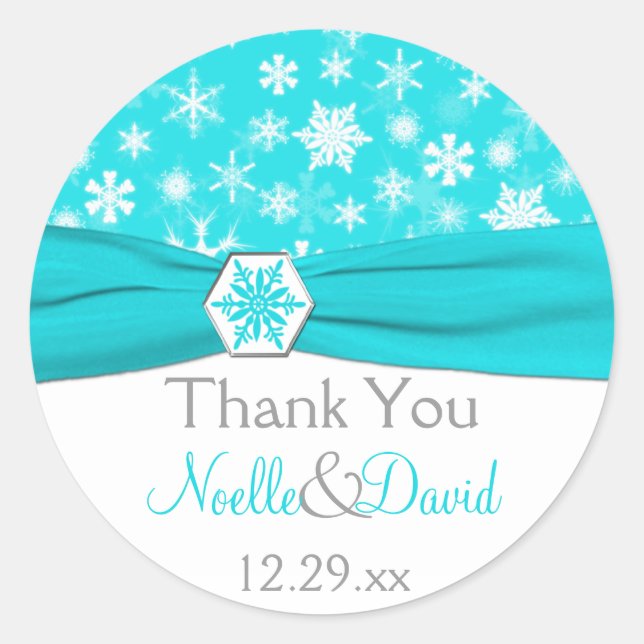 Autocollant Mariage Aqua, White, Grey Snowflakes (Devant)