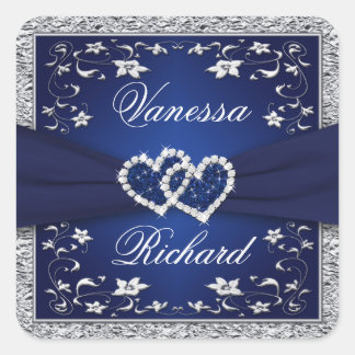 Autocollant Mariage bleu marine gris argent