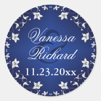 Autocollant Mariage bleu marine, gris argenté