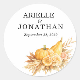 Autocollant Mariage Champêtre Citrouille Floral Au