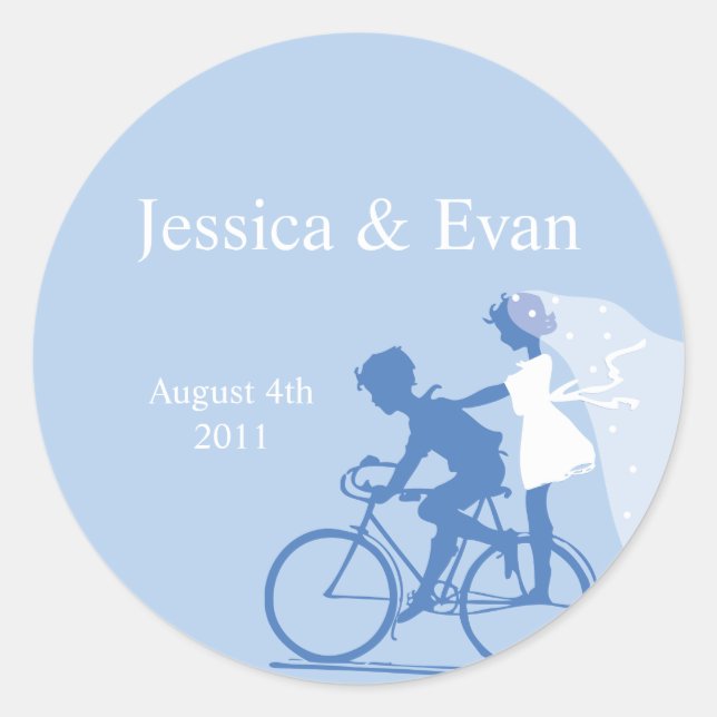 Autocollant Mariage Couple Bleu Bicyclette (Devant)