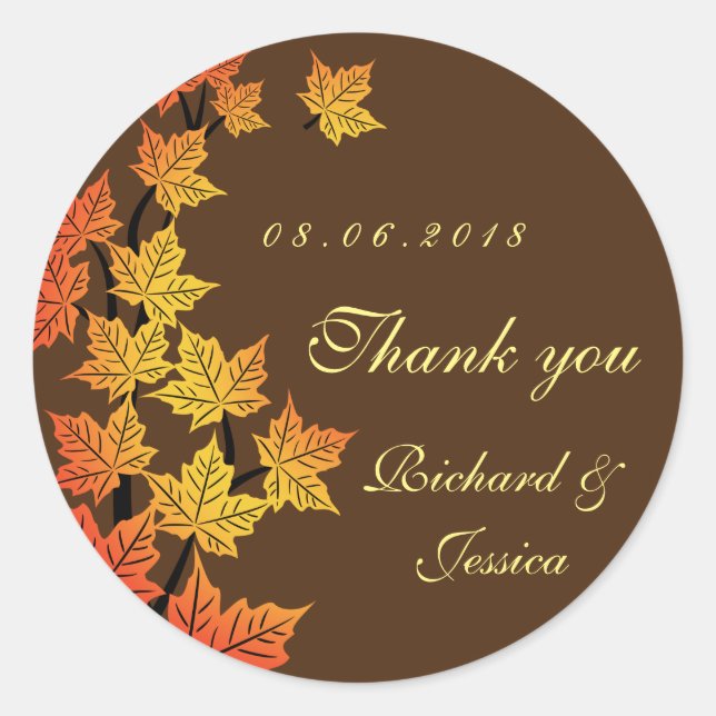 Autocollant Mariage d'automne Maple Leaf Brown (Devant)