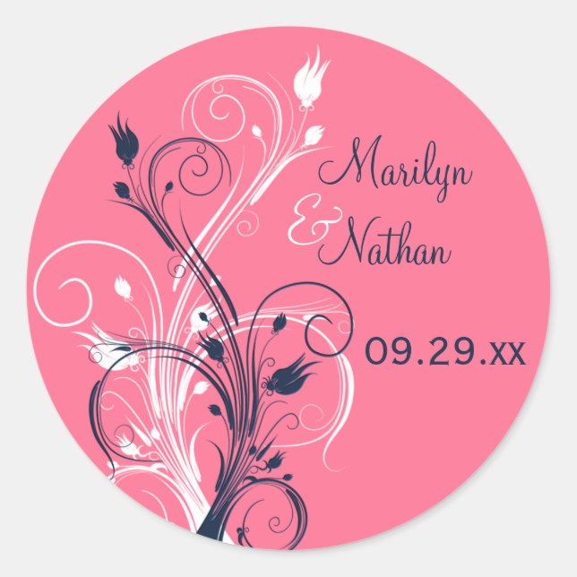 Autocollant Mariage de 1,5 po couleur rose marine (Devant)