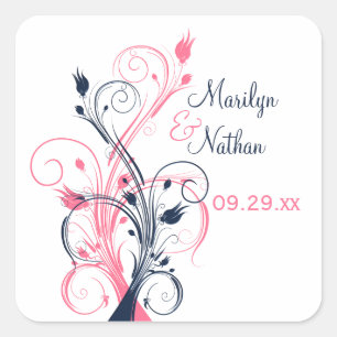 Autocollant Mariage de 1,5 po couleur rose marine