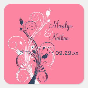 Autocollant Mariage de 1,5 po couleur rose marine