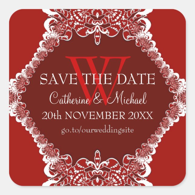 Autocollant Mariage de la tribu Monogram rouge (Devant)