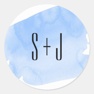 Autocollant Mariage de lavage à aquarelle bleu