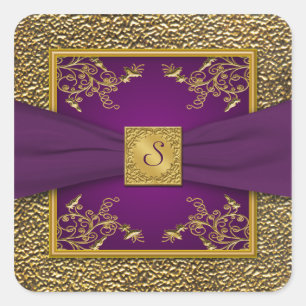 Autocollant Mariage de monogramme floral violet et