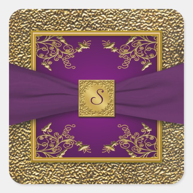 Autocollant Mariage de monogramme floral violet et (Devant)