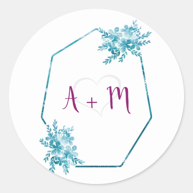 Autocollant Mariage de Monogramme initial bleu océ (Devant)