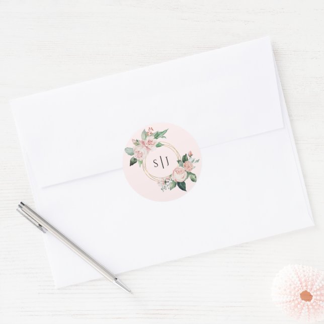 Autocollant Mariage de monogramme rose flou (Enveloppe)