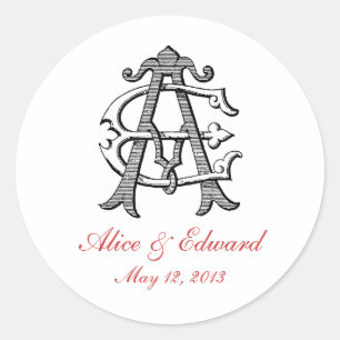 Autocollant Mariage de monogramme Vintage AE