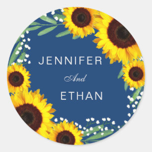 Autocollant Mariage de tournesol bleu marine