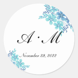 Autocollant mariage floral romantique bleu