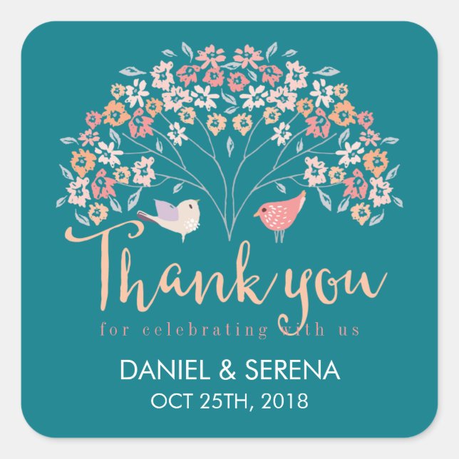 Autocollant Mariage Inséparable Merci Arbre Fleur (Devant)