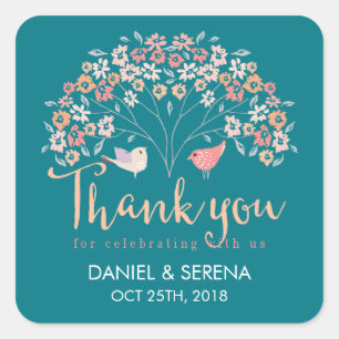 Autocollant Mariage Inséparable Merci Arbre Fleur