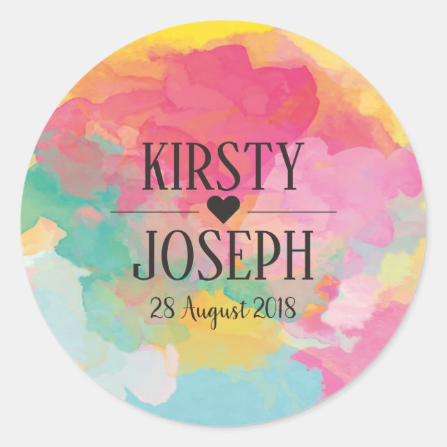 Autocollant Mariage Monogram de couleur vive (Devant)