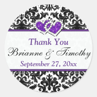 Autocollant Mariage noir blanc pourpre Damask 1,5"