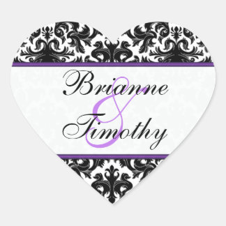 Autocollant Mariage noir blanc pourpre Damask 1,5"