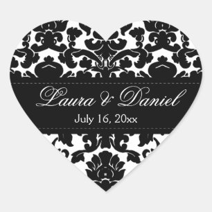 Autocollant Mariage noir et blanc Damask 1,5 pouce