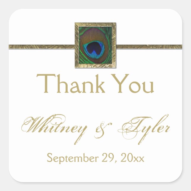 Autocollant Mariage Peacock Blanc et Or (Devant)