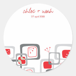 Autocollant Mariage rétro moderne Red Cherry Carré