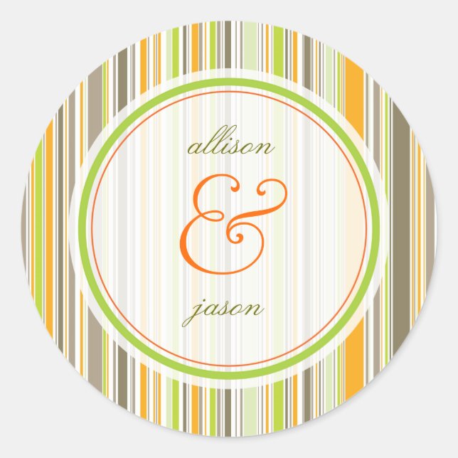 Autocollant Mariage Retro Orange Brown Green Strip (Devant)