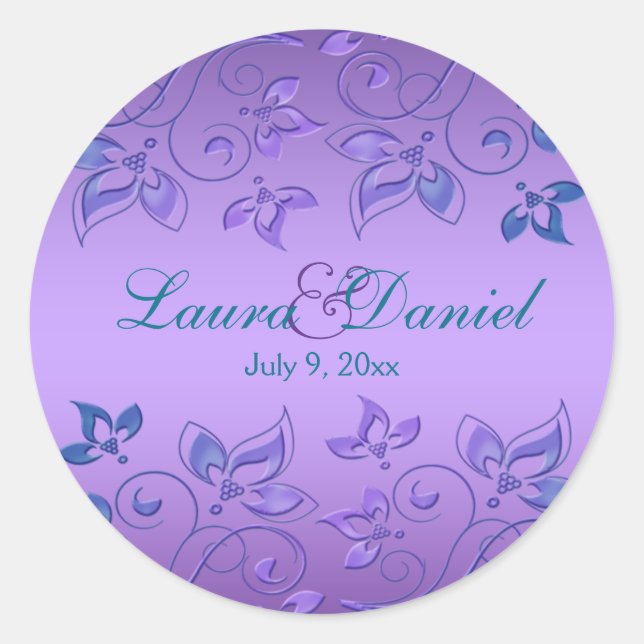 Autocollant Mariage rond de 1,5 po violet et bleu (Devant)