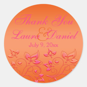 Autocollant Mariage rond rose et orange de 1,5 po