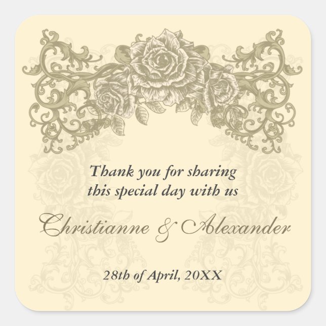 Autocollant Mariage Rose à la crème antique (Devant)