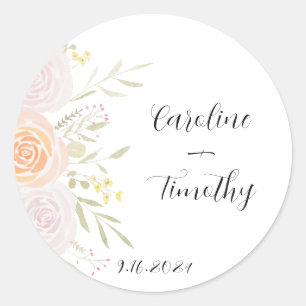 Autocollant Mariage Rose aquarelle