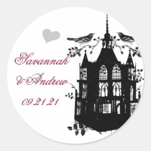 Autocollant Mariage rose et noir pour oiseaux de V