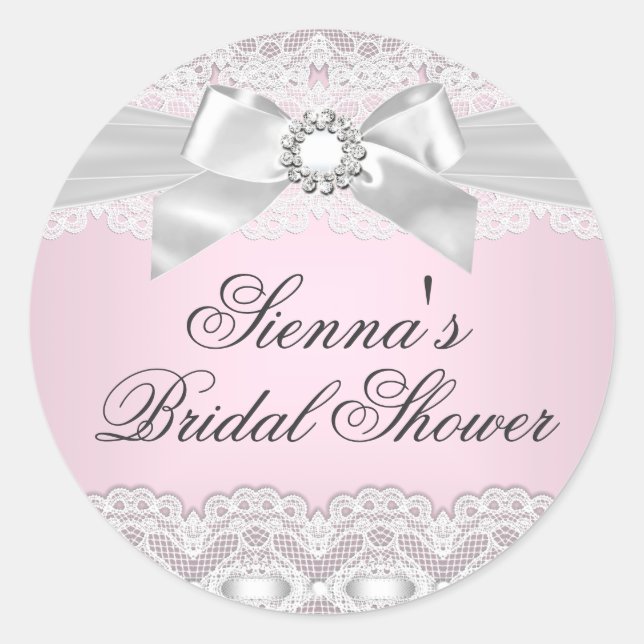 Autocollant Mariage Rose Ruban & Dentelle Jolies (Devant)