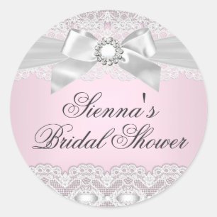 Autocollant Mariage Rose Ruban & Dentelle Jolies