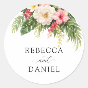 Autocollant Mariage Tropical Floral Hibiscus Vert