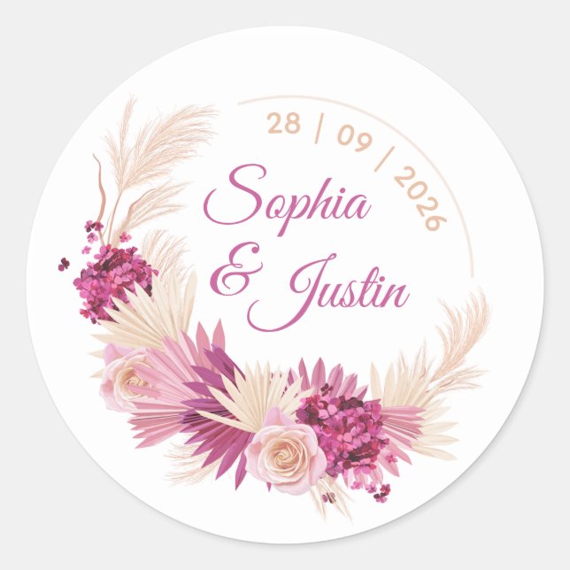 Autocollant Mariage Tropical Pastel Étiquette Flor (Devant)
