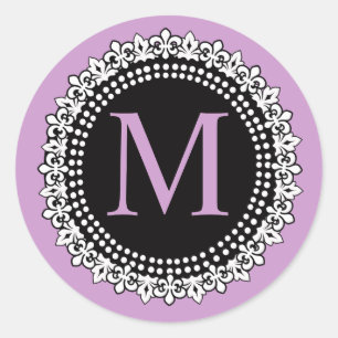 Autocollant Mariage violet Monogram M Fleur de lis