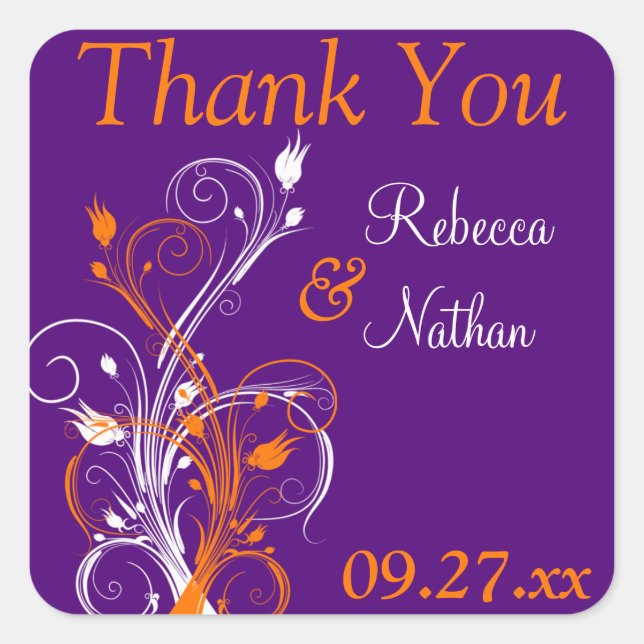 Autocollant Mariage violet orange blanc floral 1,5 (Devant)