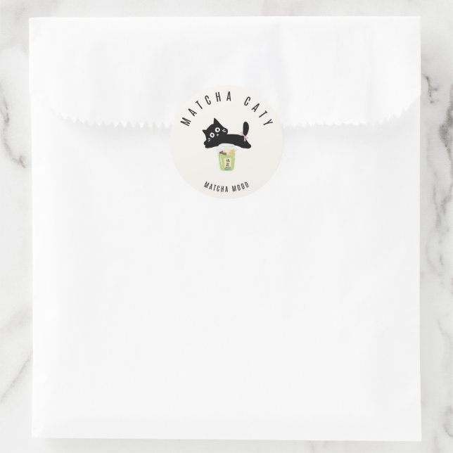 Autocollant Matcha Chat Noir Mignon | Matcha Caty  (Sac)