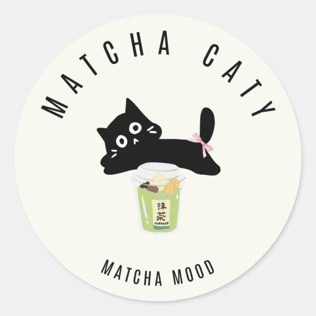 Autocollant Matcha Chat Noir Mignon | Matcha Caty  (Devant)