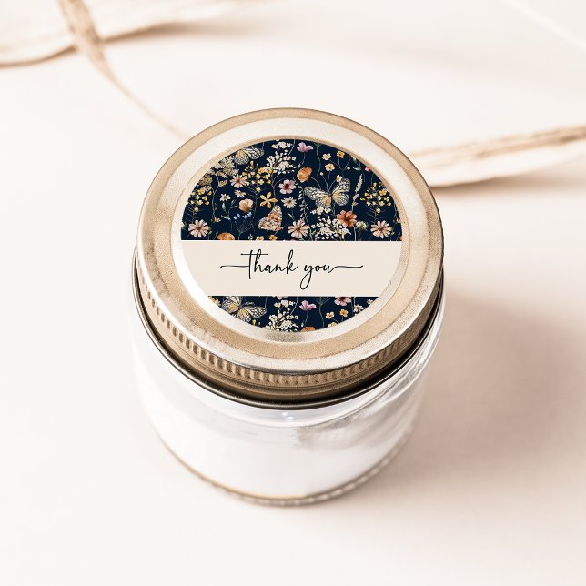 Autocollant Merci Bohème Bleu Marine (Navy Blue Boho Floral Thank You Sticker by Painted Paperie
)