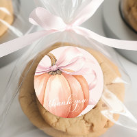 Autocollant Merci Citrouille Ruban Rose Élégant