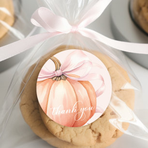 Autocollant Merci Citrouille Ruban Rose Élégant